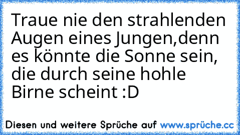 Traue nie den strahlenden Augen eines Jungen,
denn es könnte die Sonne sein, die durch seine hohle Birne scheint :D