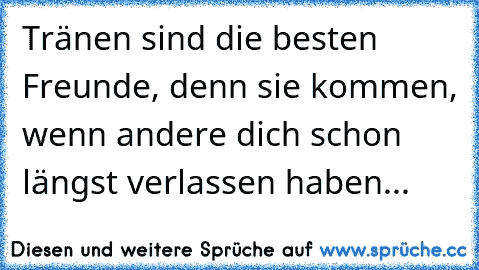 Tränen sind die besten Freunde, denn sie kommen, wenn andere dich schon längst verlassen haben...