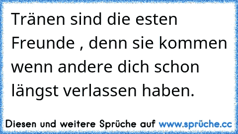 Tränen sind die esten Freunde , denn sie kommen wenn andere dich schon längst verlassen haben.