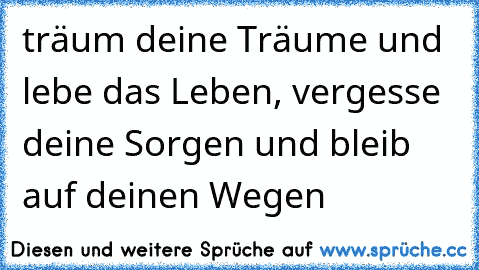 träum deine Träume und lebe das Leben, vergesse deine Sorgen und bleib auf deinen Wegen