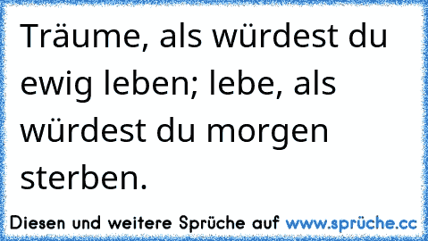 Träume, als würdest du ewig leben; lebe, als würdest du morgen sterben.