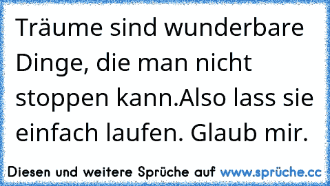 Träume sind wunderbare Dinge, die man nicht stoppen kann.
Also lass sie einfach laufen. Glaub mir.
♥