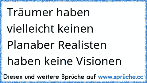 Träumer haben vielleicht keinen Plan
aber Realisten haben keine Visionen