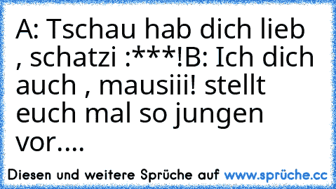 A: Tschau hab dich lieb  , schatzi :***!
B: Ich dich auch , mausiii! 
stellt euch mal so jungen vor....