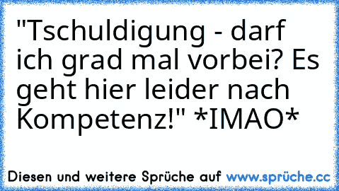 "Tschuldigung - darf ich grad mal vorbei? Es geht hier leider nach Kompetenz!" *IMAO*