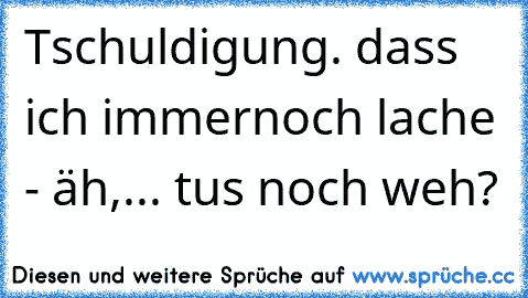 Tschuldigung. dass ich immernoch lache - äh,... tus noch weh?