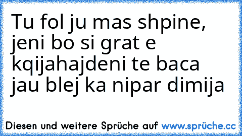 Tu fol ju mas shpine, jeni bo si grat e kqija
hajdeni te baca jau blej ka nipar dimija