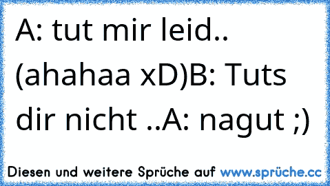 A: tut mir leid.. (ahahaa xD)
B: Tuts dir nicht ..
A: nagut ;)