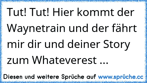 Tut! Tut! Hier kommt der Waynetrain und der fährt mir dir und deiner Story zum Whateverest ...