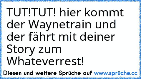 TUT!TUT! hier kommt der Waynetrain und der fährt mit deiner Story zum Whateverrest!