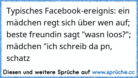 Typisches Facebook-ereignis: ein mädchen regt sich über wen auf; beste freundin sagt "wasn loos?"; mädchen "ich schreib da pn, schatz 