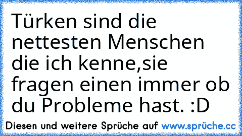 Türken sind die nettesten Menschen die ich kenne,sie fragen einen immer ob du Probleme hast. :D