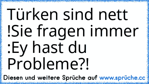 Türken sind nett !
Sie fragen immer :
Ey hast du Probleme?!