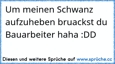 Um meinen Schwanz aufzuheben bruackst du Bauarbeiter haha :DD