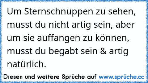 Um Sternschnuppen zu sehen, musst du nicht artig sein, aber um sie auffangen zu können, musst du begabt sein & artig natürlich.