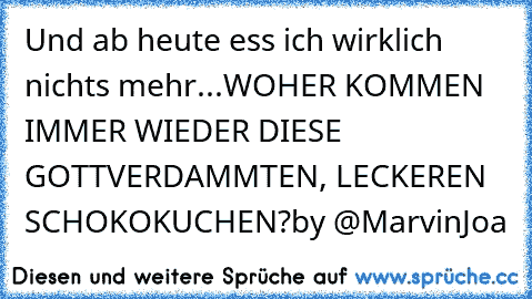 Und ab heute ess ich wirklich nichts mehr...
WOHER KOMMEN IMMER WIEDER DIESE GOTTVERDAMMTEN, LECKEREN SCHOKOKUCHEN?
by @MarvinJoa