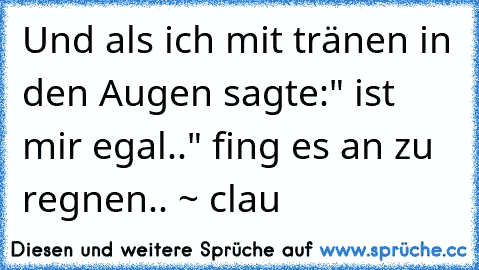 Und als ich mit tränen in den Augen sagte:" ist mir egal.." fing es an zu regnen.. ~ clau