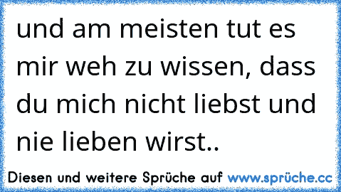 und am meisten tut es mir weh zu wissen, dass du mich nicht liebst und nie lieben wirst..