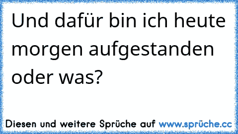 Und dafür bin ich heute morgen aufgestanden oder was?