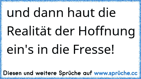 und dann haut die Realität der Hoffnung ein's in die Fresse!