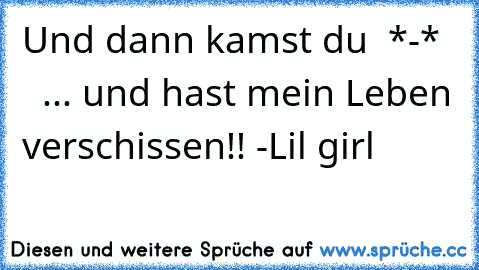 Und dann kamst du  *-*    ... 
und hast mein Leben verschissen!! 
-Lil girl