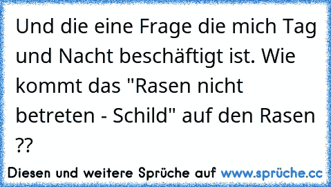 Und die eine Frage die mich Tag und Nacht beschäftigt ist. Wie kommt das "Rasen nicht betreten - Schild" auf den Rasen ??