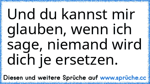 Und du kannst mir glauben, wenn ich sage, niemand wird dich je ersetzen.