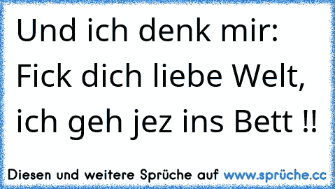 Und ich denk mir: Fick dich liebe Welt, ich geh jez ins Bett !!