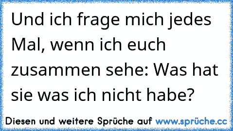 Und ich frage mich jedes Mal, wenn ich euch zusammen sehe: Was hat sie was ich nicht habe?