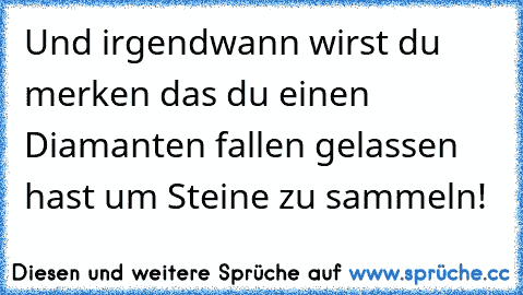 Und irgendwann wirst du merken das du einen Diamanten fallen gelassen hast um Steine zu sammeln! ♥