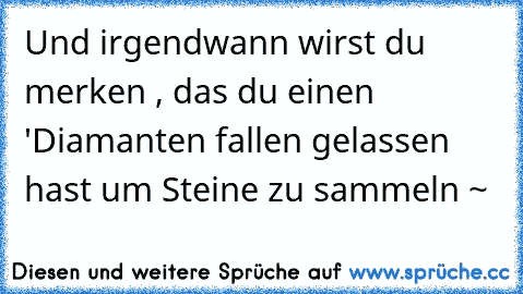 Und irgendwann wirst du merken , das du einen    'Diamanten fallen gelassen hast um Steine zu sammeln ~