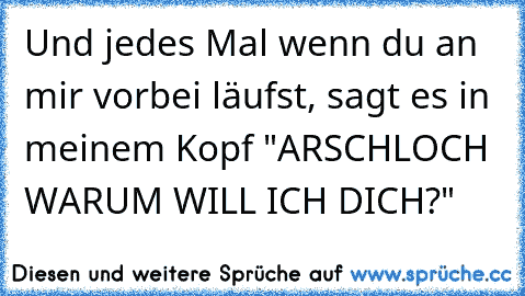 Und jedes Mal wenn du an mir vorbei läufst, sagt es in meinem Kopf "ARSCHLOCH WARUM WILL ICH DICH?"