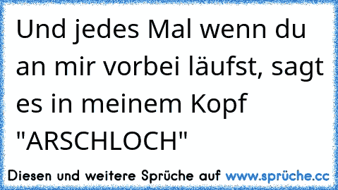 Und jedes Mal wenn du an mir vorbei läufst, sagt es in meinem Kopf "ARSCHLOCH"