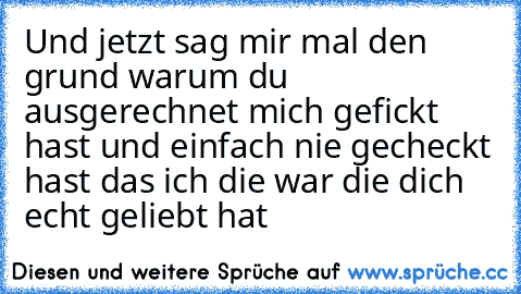 Und jetzt sag mir mal den grund warum du ausgerechnet mich gefickt hast und einfach nie gecheckt hast das ich die war die dich echt geliebt hat ♥