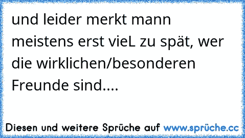 und leider merkt mann meistens erst vieL zu spät, wer die wirklichen/besonderen Freunde sind....  ♥ ♥