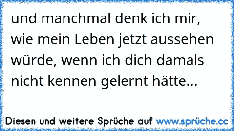 und manchmal denk ich mir, wie mein Leben jetzt aussehen würde, wenn ich dich damals nicht kennen gelernt hätte...