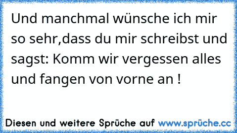 Und manchmal wünsche ich mir so sehr,dass du mir schreibst und sagst: Komm wir vergessen alles und fangen von vorne an ! 