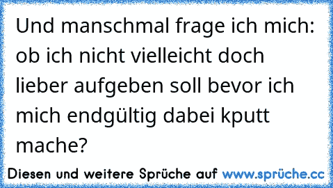 Und manschmal frage ich mich: ob ich nicht vielleicht doch lieber aufgeben soll bevor ich mich endgültig dabei kputt mache?