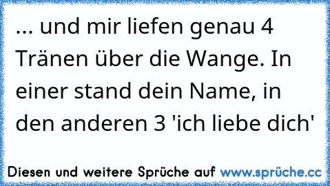 ... und mir liefen genau 4 Tränen über die Wange. In einer stand dein Name, in den anderen 3 'ich liebe dich'