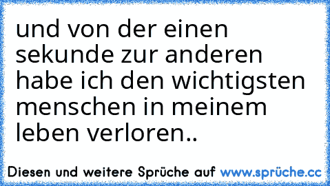 und von der einen sekunde zur anderen habe ich den wichtigsten menschen in meinem leben verloren..