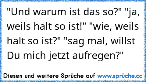 "Und warum ist das so?" "ja, weils halt so ist!" "wie, weils halt so ist?" "sag mal, willst Du mich jetzt aufregen?"