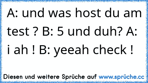 A: und was host du am test ? B: 5 und duh? A: i ah ! B: yeeah check !