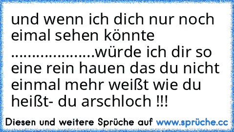 und wenn ich dich nur noch eimal sehen könnte ...
.
.
.
.
.
.
.
.
.
.
.
.
.
.
.
.
.
würde ich dir so eine rein hauen das du nicht einmal mehr weißt wie du heißt
- du arschloch !!!