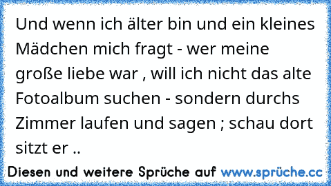 Und wenn ich älter bin und ein kleines Mädchen mich fragt - wer meine große liebe war , will ich nicht das alte Fotoalbum suchen - sondern durchs Zimmer laufen und sagen ; schau dort sitzt er .. ♥