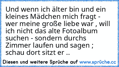 Und wenn ich älter bin und ein kleines Mädchen mich fragt - wer meine große liebe war , will ich nicht das alte Fotoalbum suchen - sondern durchs Zimmer laufen und sagen ; schau dort sitzt er ..