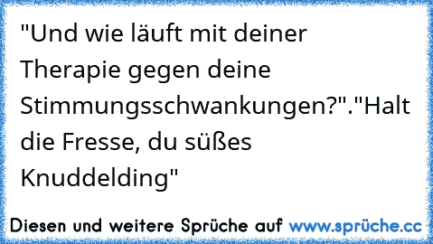 "Und wie läuft mit deiner Therapie gegen deine Stimmungsschwankungen?".
"Halt die Fresse, du süßes Knuddelding"