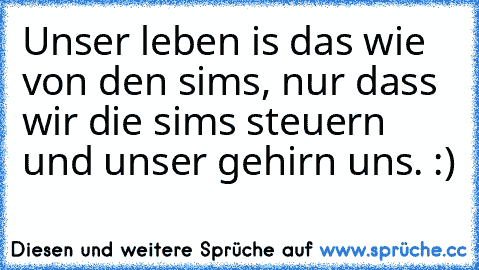 Unser leben is das wie von den sims, nur dass wir die sims steuern und unser gehirn uns. :)