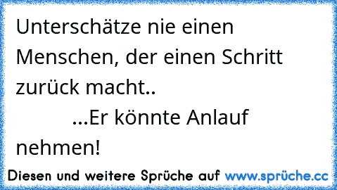 Unterschätze nie einen Menschen, der einen Schritt zurück macht..
                                        ...Er könnte Anlauf nehmen!