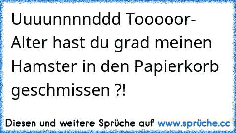 Uuuunnnnddd Tooooor- Alter hast du grad meinen Hamster in den Papierkorb geschmissen ?!