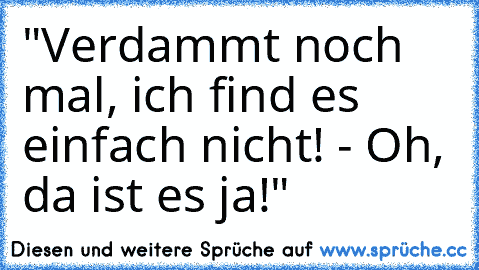 "Verdammt noch mal, ich find es einfach nicht! - Oh, da ist es ja!"